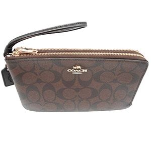 COACH Double Zip Wallet Signature Canvas Leather